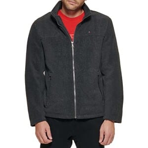 Tommy Hilfiger Jaqueta masculina clássica de lã polar com zíper frontal Carvão GG