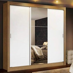 Guarda-roupa Casal Madesa Mônaco 3 Portas De Correr Com Espelho - Rusticbranco