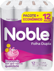 Noble - Papel Higiênico, Folha Dupla, Neutro, 12 Rolos De 20M