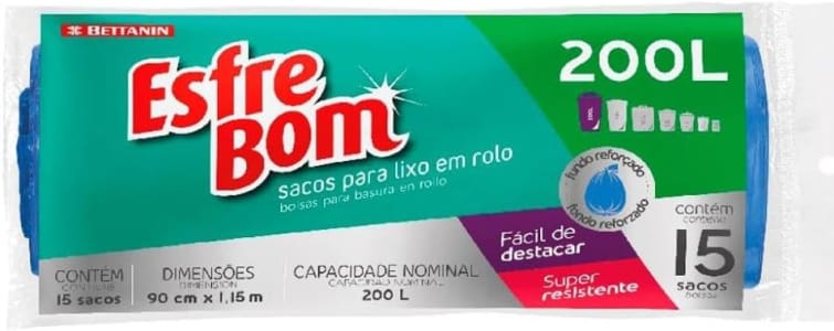 Saco para Lixo Rolo Esfrebom Azul 200 L