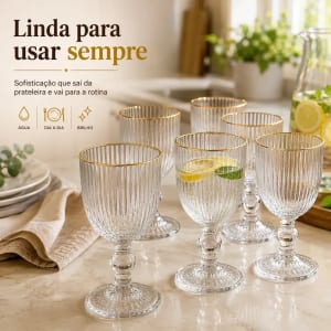 Kit 6 tacas de vidro canelado