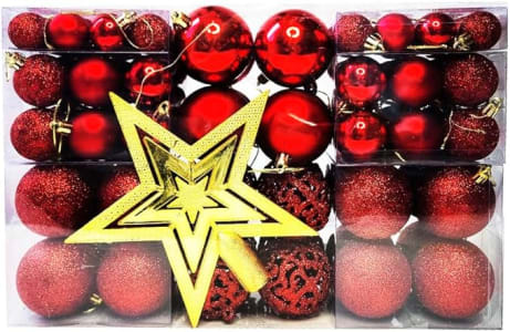 Kit C/100 Bolas de Natal Lisas/Foscas/Glitter - Vermelho