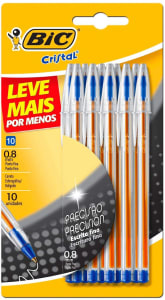 Caneta Esferográfica BIC Cristal Precisão, Azul, Ponta Fina, 0.8mm, Leve Mais por Menos, 904260, 10 unidades