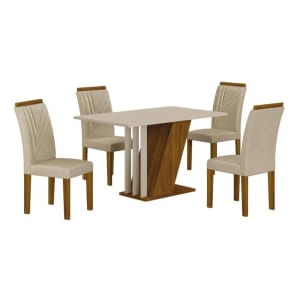 Conjunto Sala de Jantar com 4 Cadeiras Miami FreijoOffWhitePalha