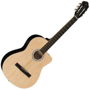 Violão Elétrico Vogga VCE300 ST Clássico Cutaway, Cordas Aço, Equalizador e Tensor - Natural Fosco