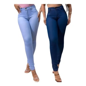 Kit 2 Calça Jeans Feminina Skinny  Cintura Alta Lycra