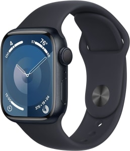 Apple Watch Series 9 GPS  Caixa meia-noite de alumínio  41 mm  Pulseira esportiva meia-noite  P/M