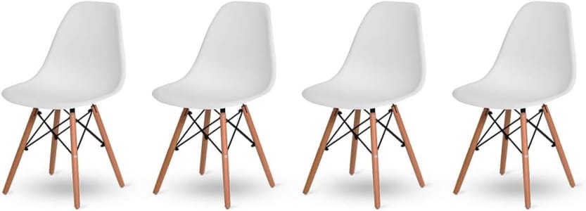 Kit 4 Cadeiras Jantar Wood Base Madeira Eiffel Charles Eames - TUTTO HOME (Branco)