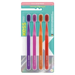 Kess, Pack com 4 Escovas Dentais Pro Extra Macias, Cores Sortidas