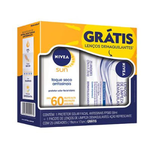 Kit Nivea Protetor Solar Facial Antissinais FPS 60 50ml Grátis Lenços Demaquilantes 25 Unidades