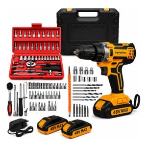 Furadeira Parafusadeira De Impacto 2 Baterias 21v + 46 Peças Amarelo 110v220v 60hz