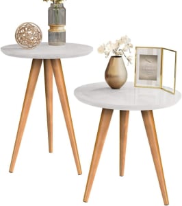 Conjunto Mesa Apoio Lateral Redonda Pés Palito Classic (Disponível Em 3 Cores)