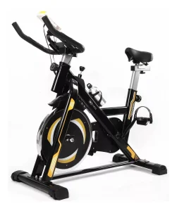 Bicicleta Spinning, Suporta Até 150 KG, Roda De Inércia De 13 KG, Assento e Guidão Ajustável - WCT Fitness (Preto/Amarelo)