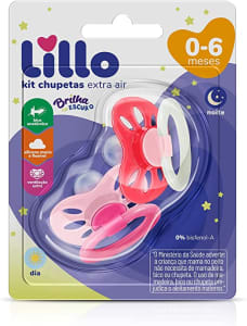 Kit de Chupeta Anatômica Extra Air Dia e Noite 0 a 6 Meses Lillo - Rosa