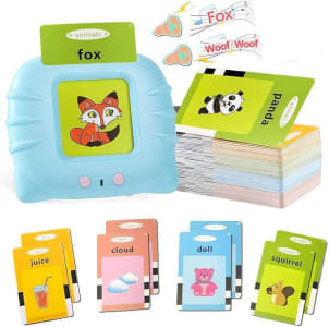 Brinquedo Educativo Infantil com Leitor de Cartões em Inglês 4Leader | 112 Cartões com 224 Palavras | Coordenação Mão-Olho e Aprendizagem Ativa | Recarregável USB | Estimule o Interesse de Aprendizagem (Azul)