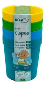 Kit com 4 Copos Coloridos 200ml - Sana Babies