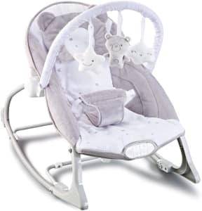 MaxiBaby Cadeira de Descanso Musical Urso Polar, Acompanha 3 Brinquedos Interativos, Cinto 3 pontos e Alça Removível (Até 18kgs), Neutra