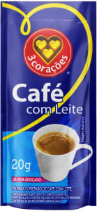 3 Corações Café Com Leite, Sachê 20g, Contém 50 Unidades