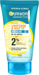 Garnier Gel de Limpeza Facial Uniform & Matte Antiacne Elimina bactérias Reduz Acne e Controla a Oleosidade 150g