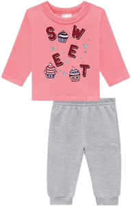 Tam. 1 — Conjunto Blusão e Calça Jogger Meninas Brandili Club Pêssego Rosado