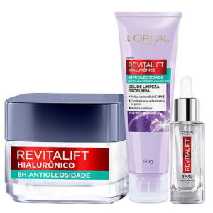 Kit L'Óreal Revitalift Hialurônico Gel Oil Control 80g + Gel Creme Hidratante Oil Control 50ml + Sérum Preenchedor Anti Idad