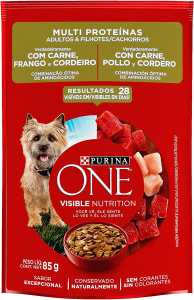 4 Pacotes - Ração Úmida PURINA ONE Cães Carne Frango e Cordeiro 85g