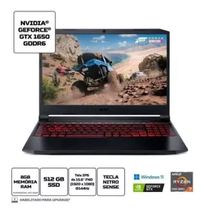 Notebook Gamer Acer Nitro 5 Ryzen 7-5800H 8GB SSD 512GB Geforce GTX 1650 Tela 15.6" W11 - AN515-45-R1FQ