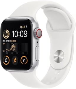 Apple Watch SE (2a geração) GPS + Cellular, Smartwatch com caixa prateada de alumínio – 40 mm • Pulseira esportiva branca – Padrão