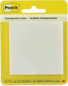 Post-it, 3M, Bloco de Notas Adesivas, Transparente, 73mm x 73mm, 36 folhas