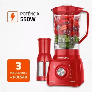 Liquidificador Mondial L-99 FR Turbo Power, 550W, 127V ou 220V (Vermelho)