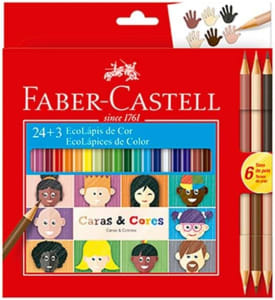 Lápis de Cor, Faber-Castell, Ecolápis Caras & Cores, 120124CC, 24 Cores + 3 Tons de Pele