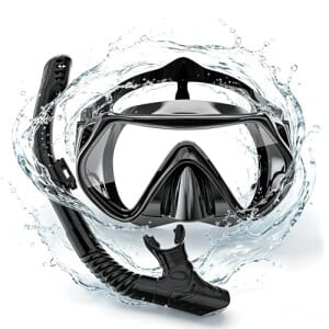 Kit de Snorkeling Profissional Máscara com Visão Panorâmica de 180° Lentes Duplas Temperadas Anti-Embaçantes Res