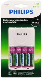 Carregador de Pilhas Philips com 4 Pilhas Aa Recarregáveis 2450mAh SCB2445NB Bivolt Branco