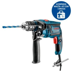 Furadeira de Impacto GSB 13 RE Com Maleta Mandril de 1/2" 650W Velocidade Variável e Reversível + Kit Com 5 Brocas Para Pedra e Concreto - Bosch