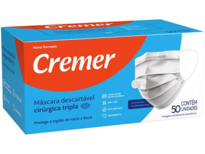 Máscara Cirúrgica Tripla Camada com Elástico - Cremer 644449 Branca 50 Unidades - Magazine Ofertaesperta