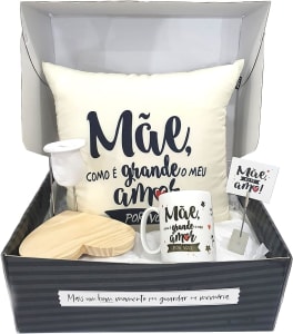 Super Kit Presente Dia Mães Almofada Caneca Mini Coador Café