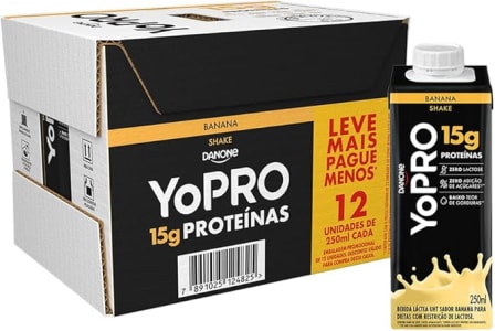 12 Unidades Bebida Láctea YoPRO Banana Sem Lactose - Zero Açúcar 250ml