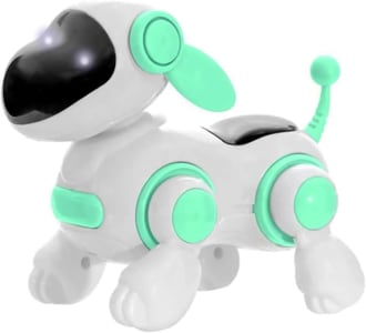 Robô Cachorro Brinquedo Com Face Digital Movimento Luz LED E Música Estimula Coordenação Motora Cores Verde Rosa E A