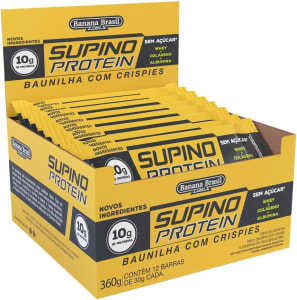 Display Barra de Proteína Supino Protein Baunilha com Crispies Banana Brasil 30g - 12 Unidades