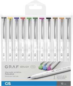  Marcador Artístico Ponta Pincel, CiS, Graf Brush Fine, 12 Cores 