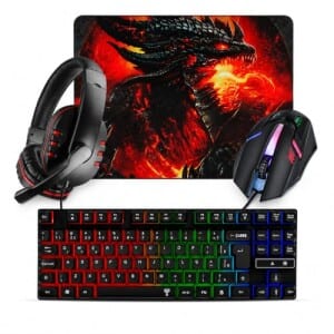 Kit Gamer Completo Teclado Semi Mecânico Mouse 2400 DPI Headset Com Microfone E Mouse Pad