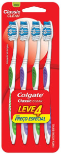 Escova Dental Colgate Classic Clean, 4 Unidades, Cores sortidas