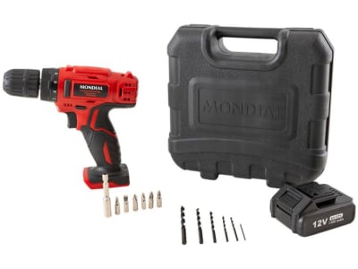 Furadeira e Parafusadeira Mondial a Bateria 12V com Maleta Power Tools FPF-06M