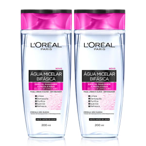 Água Micelar Bifásica Especial L'Oréal Paris Maquiagem à Prova D'Água 200ml - 2 Unidades - Incolor