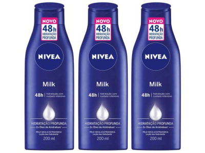 Kit Loção Deo-Hidratante Corporal Nivea Milk - 200ml, 3 Unidades