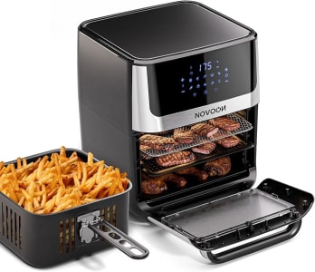 Fritadeira Elétrica Digital Novoon 12L 1800W 4 em 1 - Frita sem Óleo, Assa, Reaquece e Desidrata. Air Fryer 12 Litros Silenciosa Prepara Batata Frita, Frango, Carne, Peixe, Pão de Queijo e Mais 220v