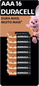 DURACELL - Pilha Alcalina AAA, Palito com 16 unidades