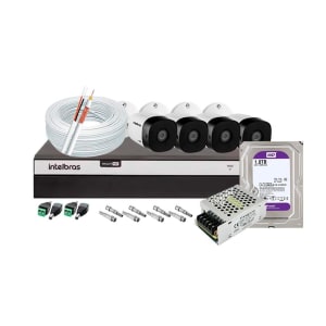 Kit 04 Câmeras de Segurança Intelbras Infra Full HD 1080p VHD 1220B + DVR 3104 Intelbras Multi HD + HD Seagate 1TB + Acessórios