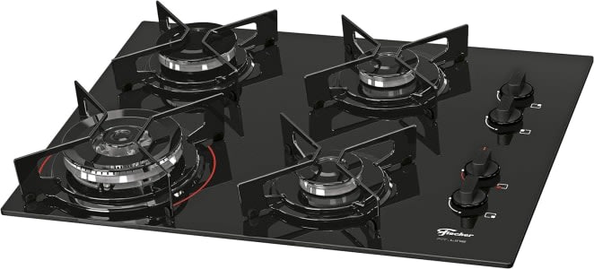 Fischer Cooktop À Gás 4 Bocas Tripla Chama Fit Line Mesa Vidro Preto Bivolt - 26299-57078