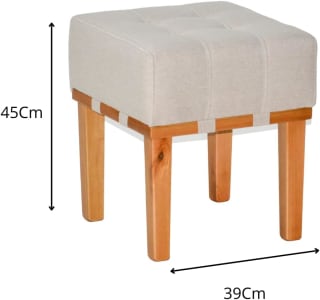 Puff Banqueta Baixo Quadrado Madeira Maciça Para Sala 45 Cm - Sanna Decor (Linho Bege)